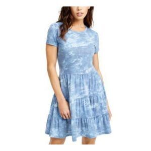 BEBOP Womens Short Sleeve Crew Neck Mini Fit + Flare Dress